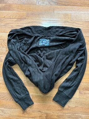 Anthropologie Maeve Floral Trim Charcoal Knit Shawl